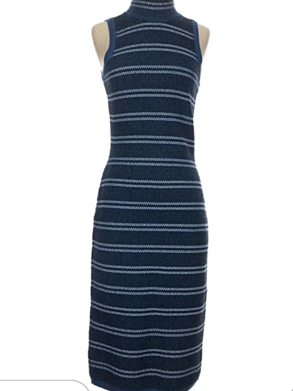 White House Black Market Navy & White Striped Sleeveless Midi Dress
